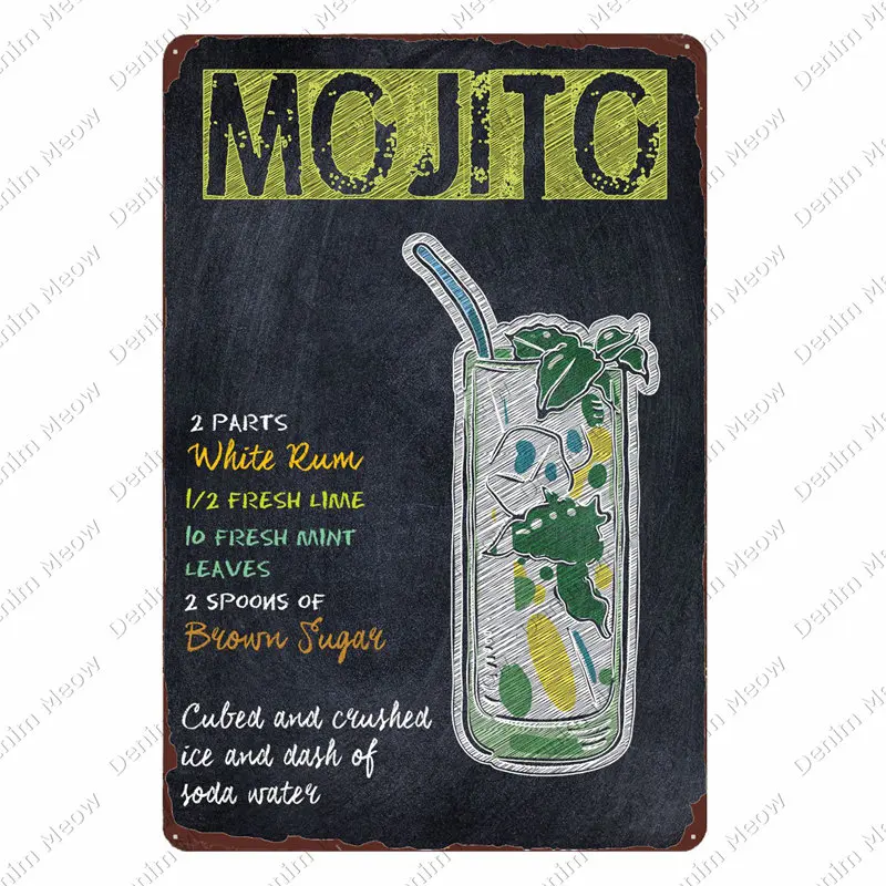 Mojito-stare kubańskie metalowe blaszane znaki, plakat Pina Colada, Bar, Pub, dom, wystrój ścian, ciemna burzowa tablica, metalowa naklejka