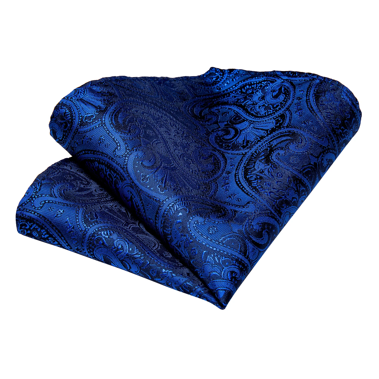 Handgefertigte Paisley-Blumen-Krawatte in Königsblau für Herren, klassische 8 cm breite gewebte Jacquard-Krawatte mit Einstecktuch, Manschettenknöpfen und Brosche – Detail 20