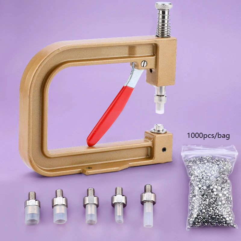 DIY Pearl Beading Inlay Machine Kit Rivet Repair Clothing Craft Beading Device Clothing Tool with 1000pc Handle Nails Screw Head