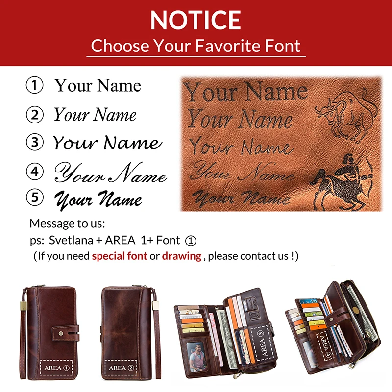 Men Clutch Wallets Casual Genuine Leather Long Wallet Zipper Coin Purse With Card Holder Large Capacity For Cell phones Engraved