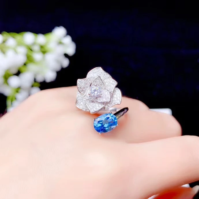 KJJEAXCMY fine jewelry natural blue topaz 925 sterling silver new women gemstone ring support test elegant