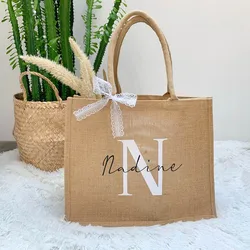 Personalized Natural Jute Bag Custom Initials Gift Tote Bag Birthday Christmas Party Gifts Shopper Bag with Your Name