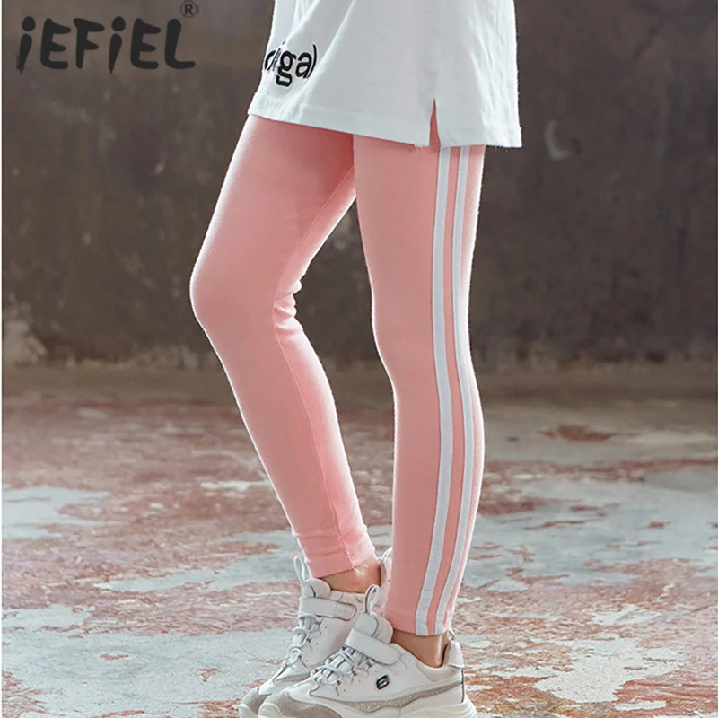 2021 Autumn Girl Pants Pure Color Side Stripe Sports Stretch Leggings for Kid Girls Sweatpants Kids Yoga Leggings Sport Trousers