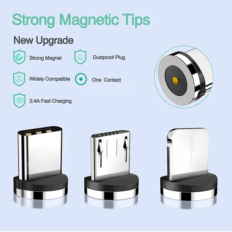 HEEMAX Magnetic Tips Universal for Round Magnetic Cable Type C Micro USB Magnet Replacement Parts Mobile Phone Dust Plug Adapter