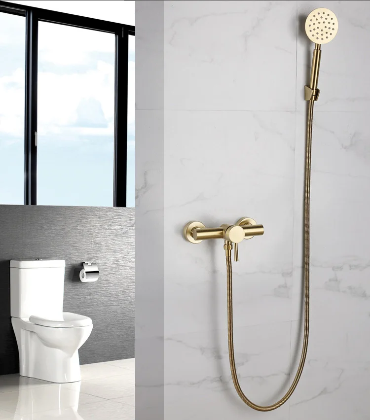Conjunto de torneira do chuveiro do banheiro fixado na parede escovado ouro torneira do chuveiro preto fosco banheiro frio e quente torneiras misturadoras banho e chuveiro