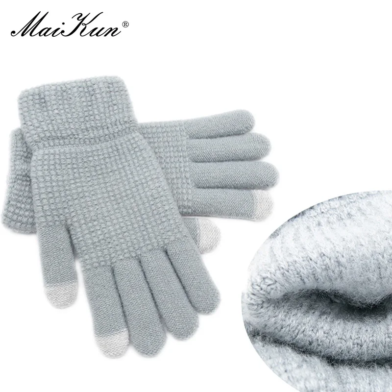 Maikun Men\'s Winter Cashmere Knitted Gloves Plus Velvet Thick Touch Screen Warm Outdoor Sports Gloves