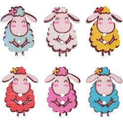 50Pcs Cute Sheep Shape Wooden Buttons in Bulk for Diy Crafts Sewing Knitting Card Making Mix Color