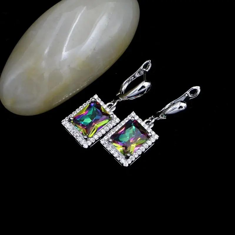 925 Silver Earrings For Women Rainbow Cubic Zirconia White Crystal Party Accessories