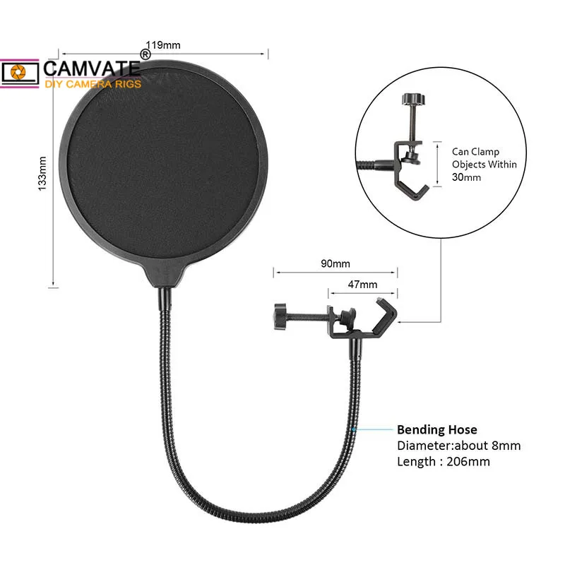 Поп-фильтр для микрофона CAMVATE, двухслойный ветровой экран с подставкой и гибким шлангом 360 ° для USB-микрофона