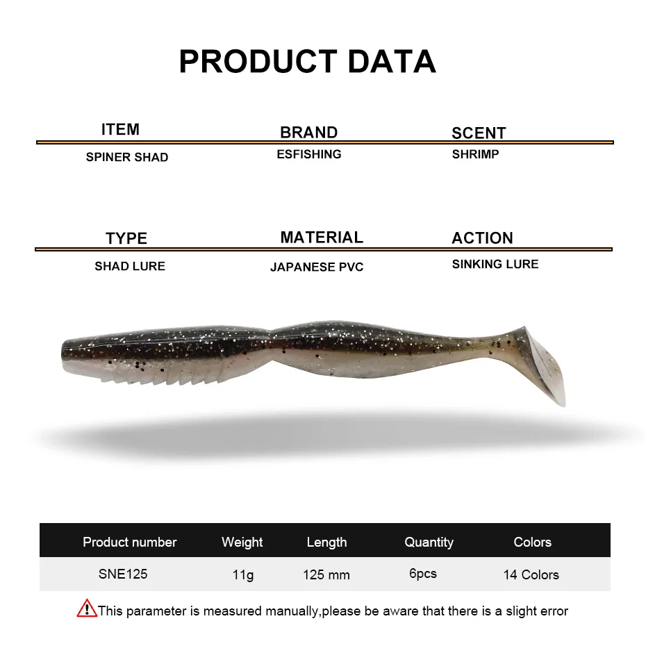 ESFISHING Weiche Angelköder Spinner Shad 100mm 125mm Jigging-Köder Spindel-SwimBait Pesca Zander Hecht Barsch – Detail 3