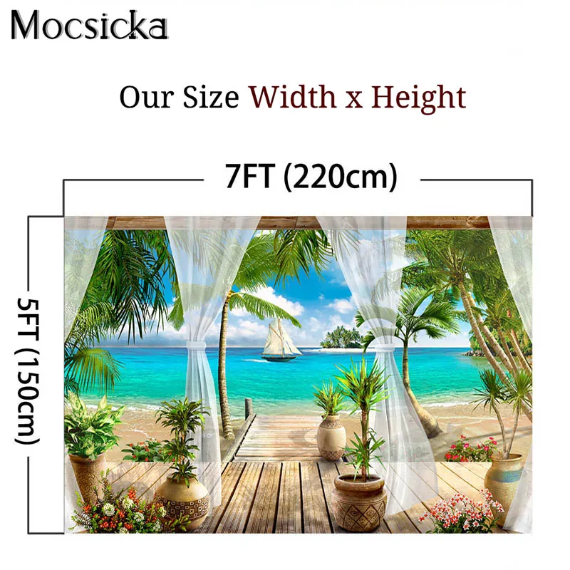 Tropikalna plaża tło liście palmowe Ocean wyspa nadmorski scena lato tło fotografii ślubnej Banner foto budka rekwizyty