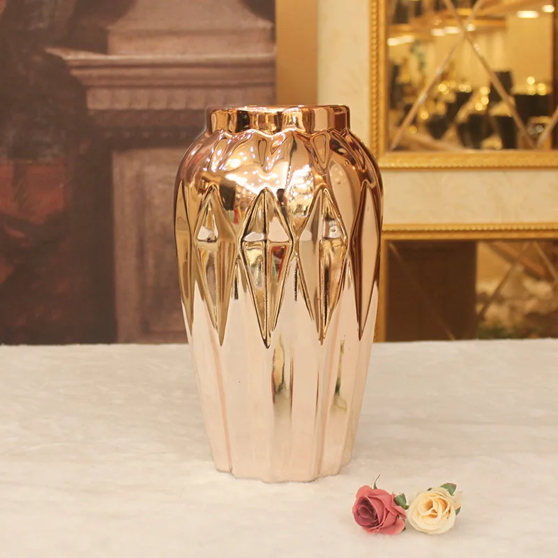 Rose gold modern ceramic vase dried flower flower arrangement Nordic creative countertop home decoration ornaments office decor