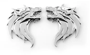 

Pair 3D Silver Auto Stickers Metal Wolf Shape Chrome Badge Emblem Decal Motorbike Modified Car Accessories