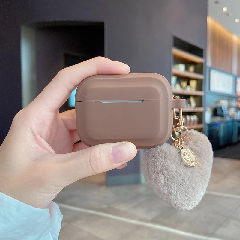 لطيف الشتاء الشعر الكرة المفاتيح سماعة مربع ل apple airpods 1 2 3 برو غطاء بلون سيليكون حقيبة سماعة الاذن ل Airpod 3