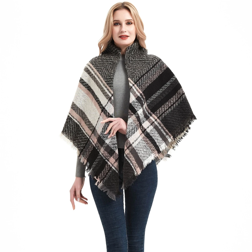 Designer brand Plaid Women Knit Winter Scarf Cashmere Pashmina Female Warm Triangle Scarves Blanket Shawls Bandana Wraps Bufanda