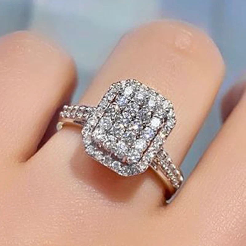 

Huitan Gorgeous Low-key Engagement Wedding Rings for Women Full Brilliant CZ Delicate Female Finger Ring Party Fashion Jewelry