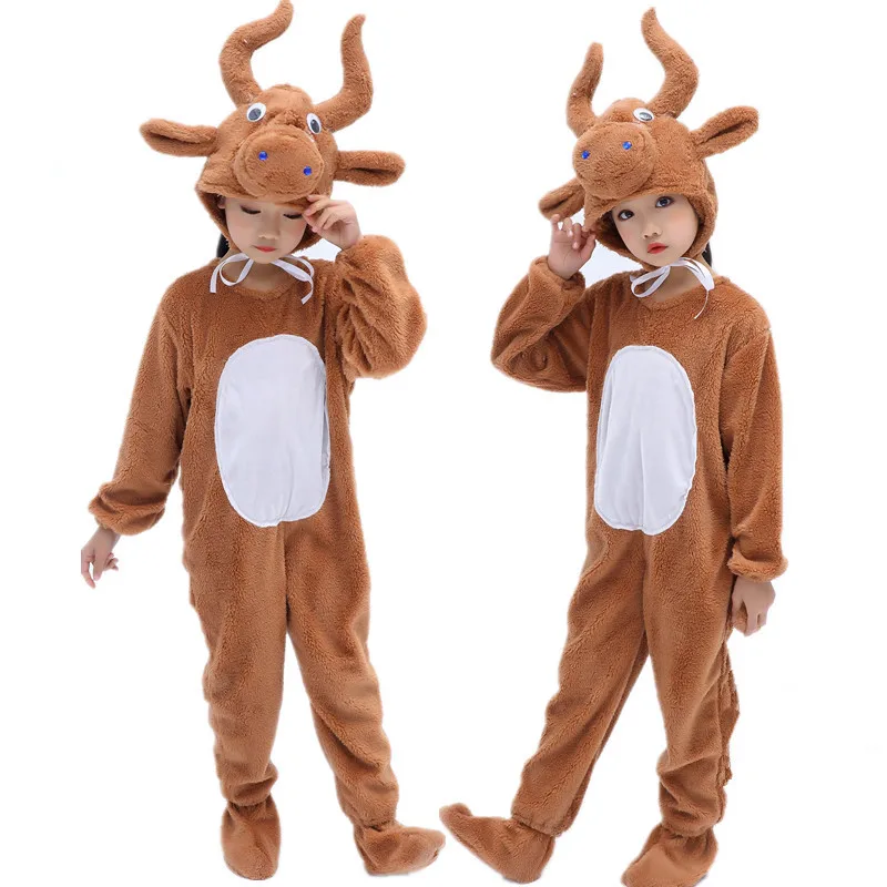 Cartoon Cattle Ox Costume Kids Adults Animal Cosplay Suit School Stage Performance Clothing Cute Halloween Party