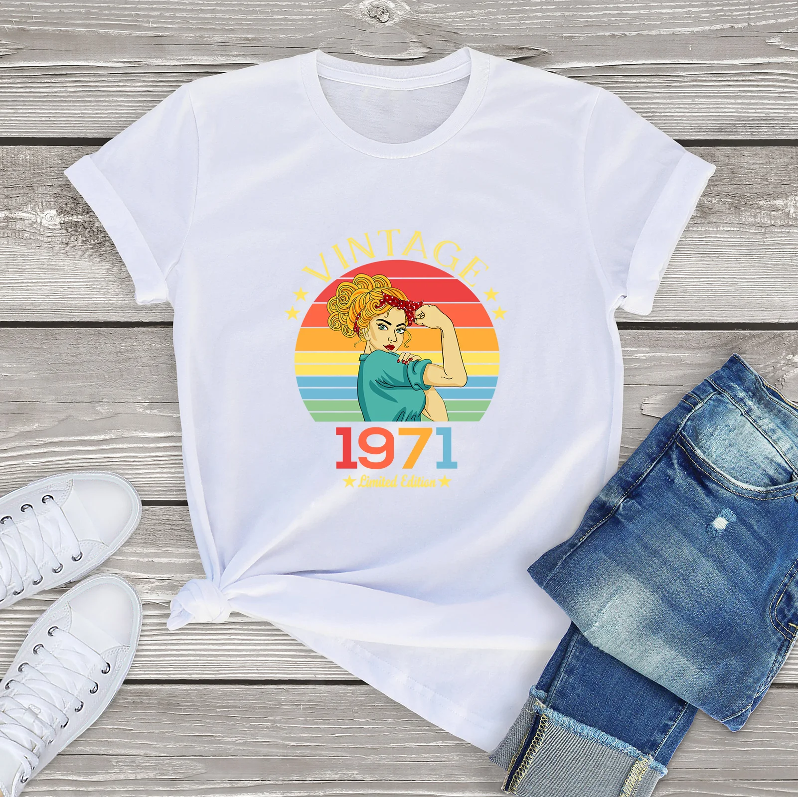 Unisex Cotton Vintage 1971 Limited Edition Retro Rosie Womens 50th Birthday Gifts Funny Summer Men's Novelty T-Shirt Women Tee