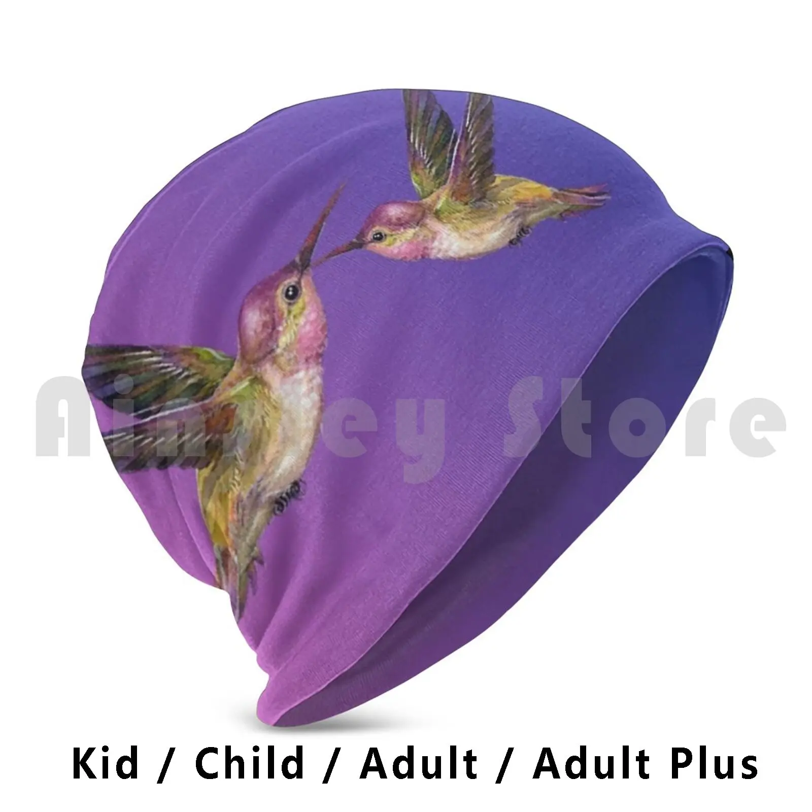 Purple Hummingbird Duo Beanies Pullover Cap Comfortable Hummingbird Bird Wildlife Nature Fly Garden Hummingbird Art