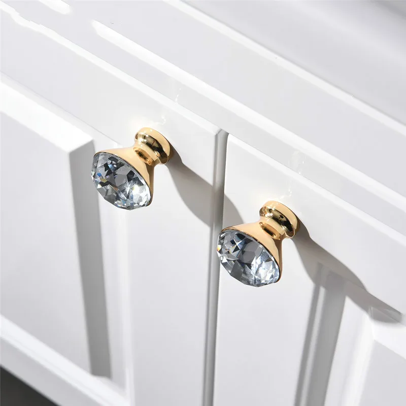 Fashion Deluxe Glass Diamond Furniture Decotation Handles Crystal Wine Cabinet Drawer Knob Golden Silver Dresser Square Pull