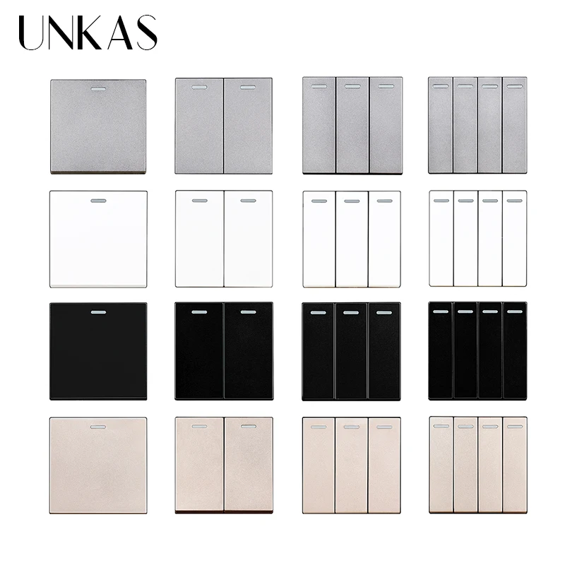 UNKAS Modules DIY Free Combination Gray 1 2 3 4 Gang 1 / 2 Way  On / Off Grey Wall Light Push Button Switch