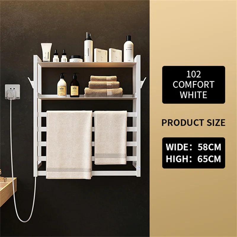 Electric Heated Towel Rail Heating Warmer Rack Holder for Hotel Bathroom Stainless Steel Double Design UV Wall Mount Style MJ13