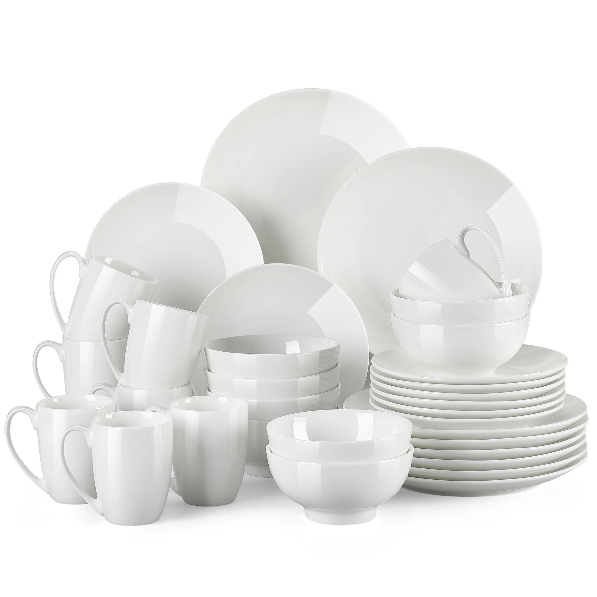 LOVECASA DS 16/32/48-Piece White Ceramic Porcelain Dinnerware Tableware Dinner Set with Dinner Plate,Dessert Plate,Bowl,Mug Set