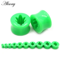 Alisouy 2pcs 8mm-26mm Green Acrylic Leaf Ear Expanders Plugs Gauges Fleash Tunnel Reamer Stretcher Earring Body Piercing Jewelry