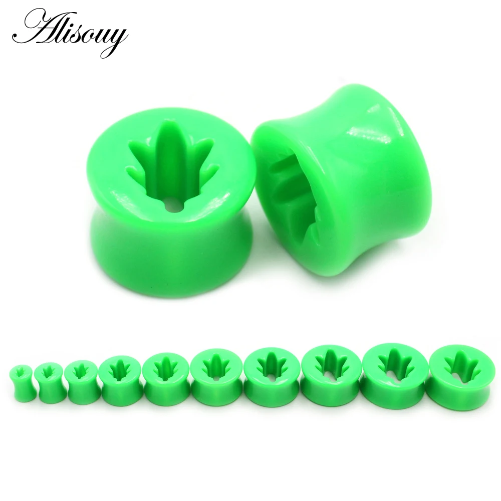 Alisouy 2 szt. 8mm-26mm zielony akrylowy liść ekspandery do uszu zatyczki wskaźniki rozwiertak tunelowy rozciągacz nosze kolczyk Piercing biżuteria