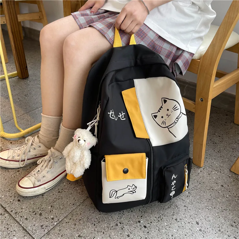 Japanese Women Backpack New Kawaii Patchwork Female Large Capacity Waterproof Nylon Shoulder School Bag Preppy Mochila Bolsa