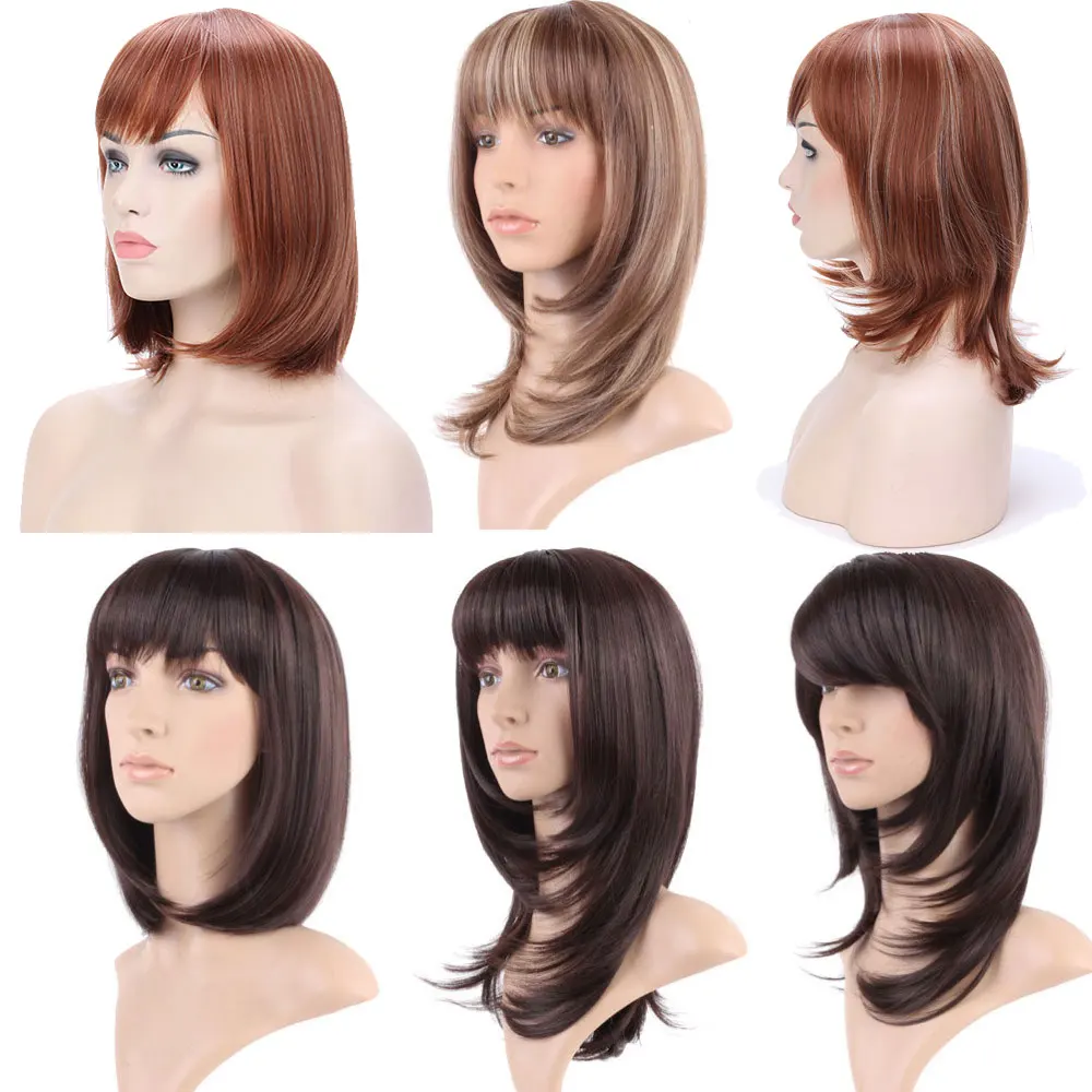 Snoilite gerade synthetische Perücken für afroamerikanische schwarze blonde Frauen, lange braune PianoMixed zweifarbige Perücken mit Pony