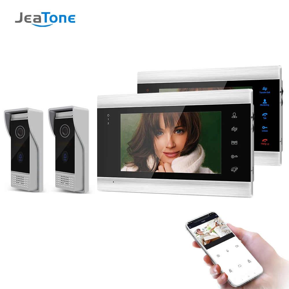 Jeatone 7 Inch Wireless/Wifi Smart IP Apartment Video Intercom Door Phone Security System for Home Rainproof Doorbell Camera