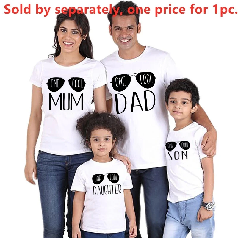 Family Matching Tshirts One Cool Dad Mum Daughter Son Baby Matching Shirts Summer Cotton Family Look Clothes Family Gifts