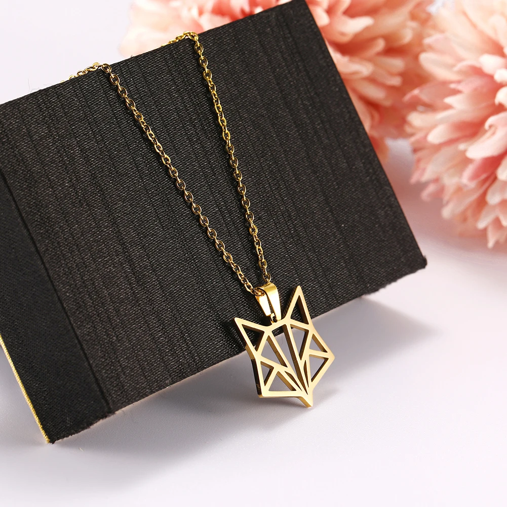 Skyrim Goldfarbenes Amulett Fuchs Tier Anhänger Halskette Edelstahl Statement Choker Kette Schmuck Accessoire für Frauen – Detail 8