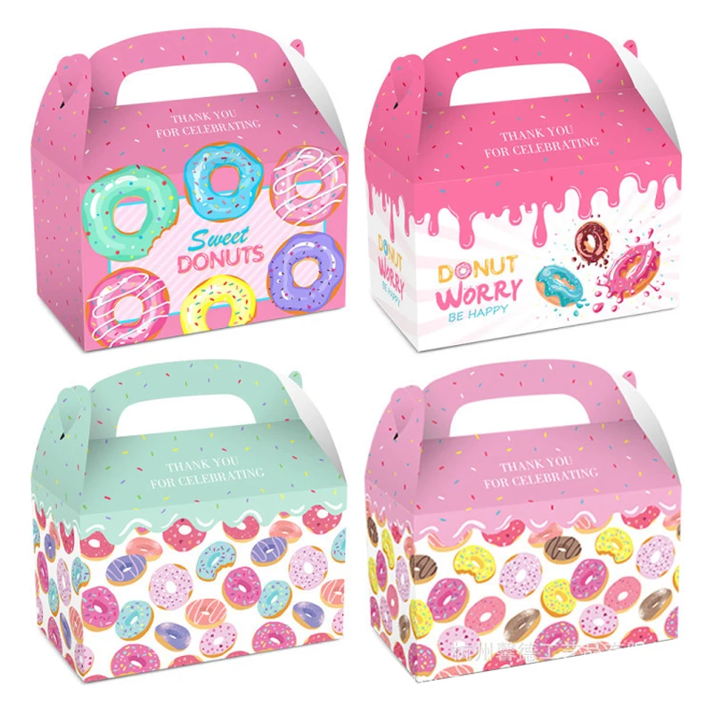 12Pcs Candy Box Pink Papaer Boxes Donuts Party Supplies Treats Kids Gifts Donuts Box Bags Baby Shower Girl Birthday Party Decor