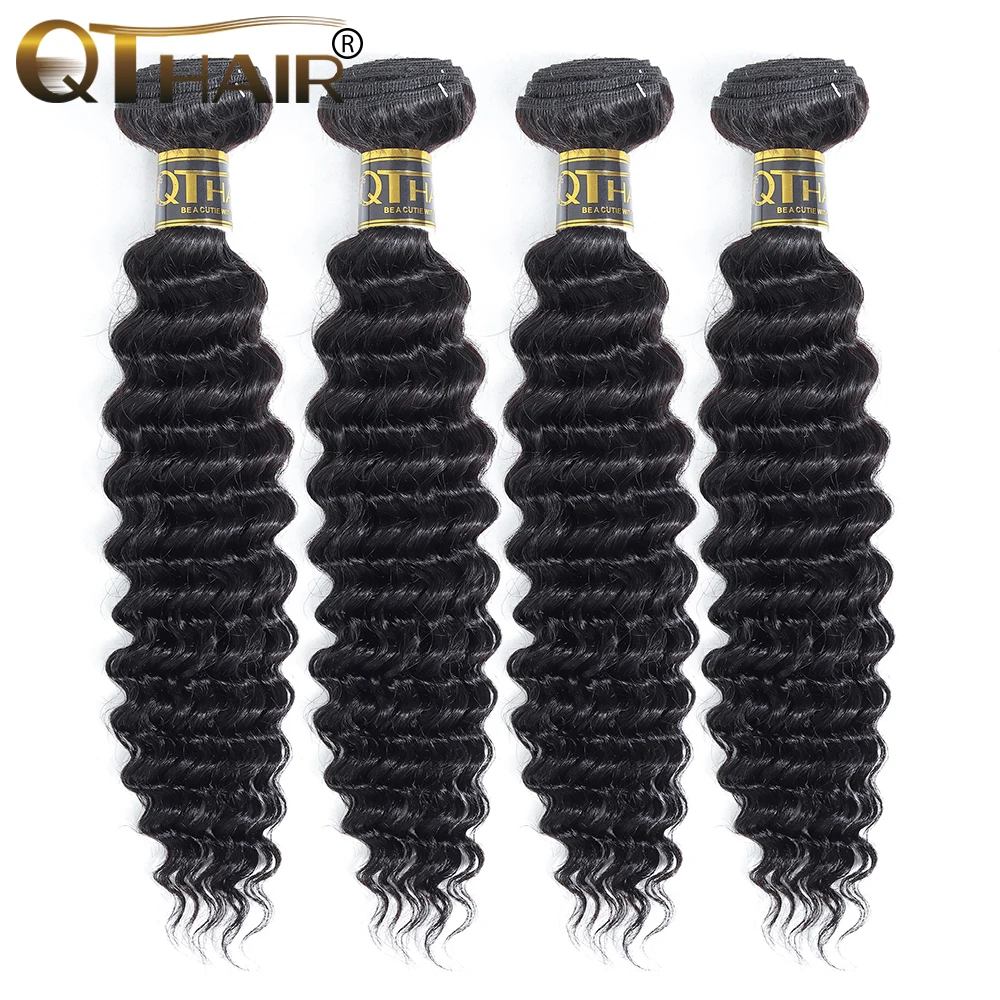 

QT Hair Brazilian Deep Wave Hair Bundles 4 Bundles/Lot 100% Human Hair Weave Bundles Remy Hair Extensions