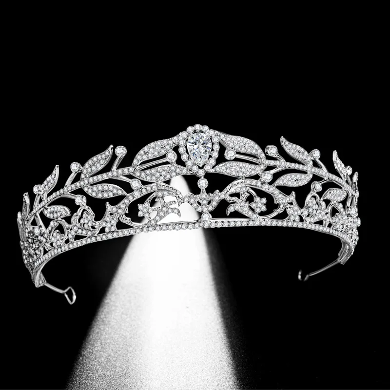 New Zircon Crown Alloy Crystal Princess Atmosphere Leaves crowns brides Wedding Hair Jewelry