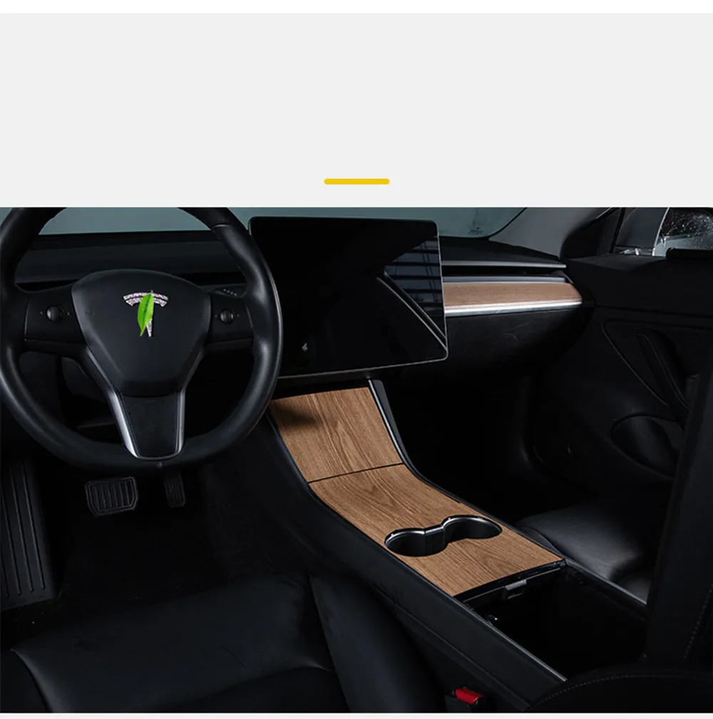 For Tesla Model 3 2017- 2020 Center Console Panel Sticker Wood Grain Film Cover for Tesla Model Y Interior Accessories