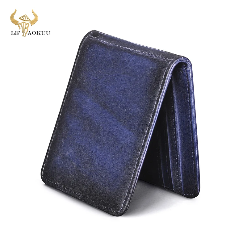 Soft Real Leather Unisex Money Clip Wallet Business Card Photo Holder Case Design Front Pocket Wallet Mini Slim Purse Male 1055