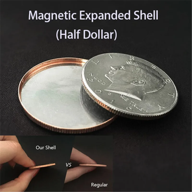 Magnetische Erweitert Shell (Half Dollar) Zaubertricks Bühne Magia Gimmick Illusion Requisiten Erscheinen Flucht Münze Magie Magier