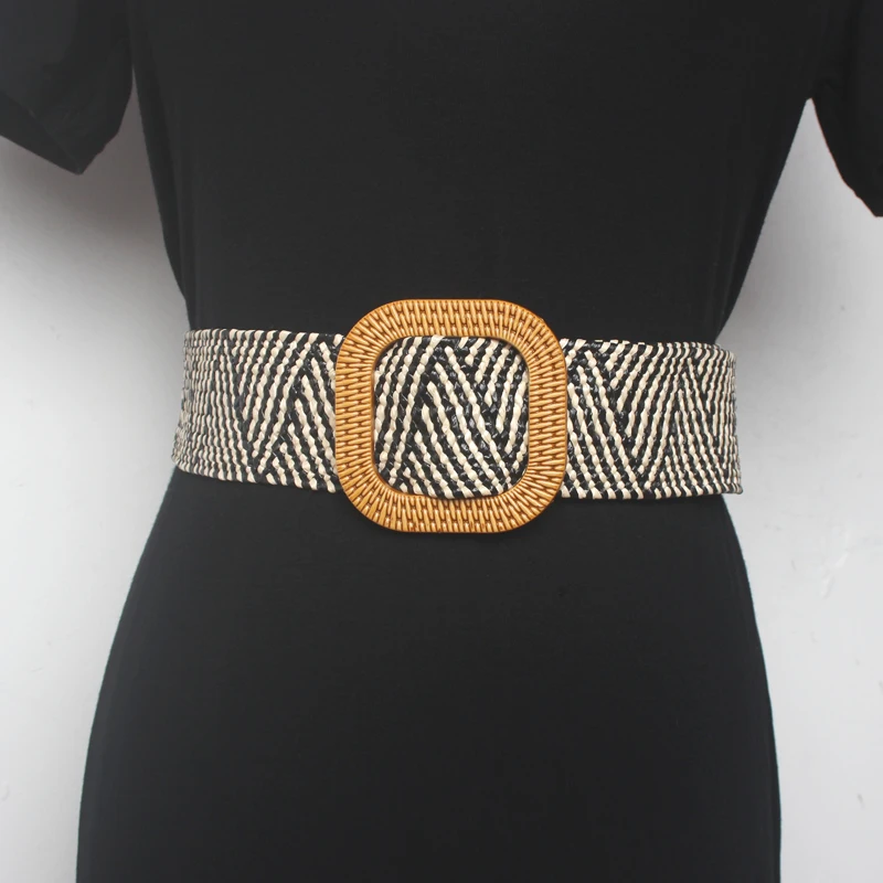 Women Belt lady waist seal beautiful pattern buckle  Holiday Style Decorative Elastic Skirt Shirt FashioncollocationWoven Wide