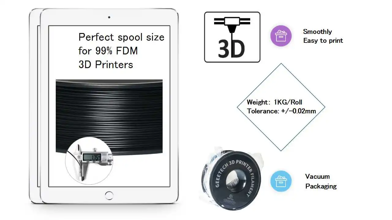 GEEETECH Strong PETG 3D Filament 1.75mm 1kg – High Toughness Low Warping Clog-Free ±0.03mm Vacuum Sealed Spool for Creality Bamb