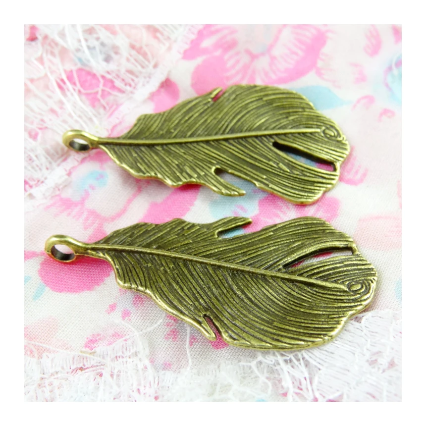 20pcs Feathers Shape Antique Bronze Color Zinc Alloy Charms Bracelet Necklace Pendant DIY Jewelry Crafts