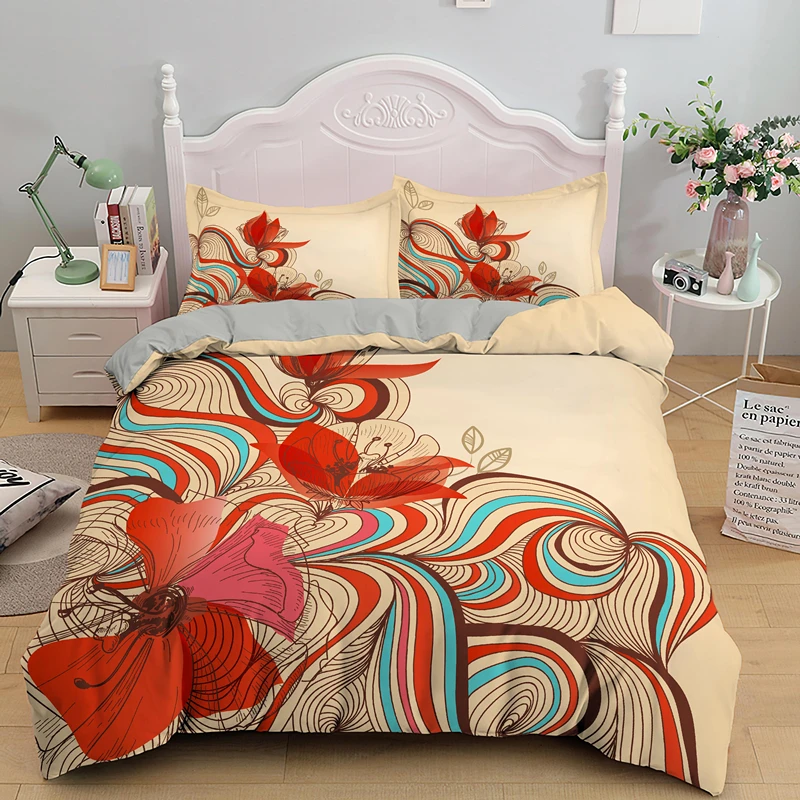 Vintage Flowers Bedding Set Soft Microfiber Duvet Cover For Couple Gift Bed Sets Nordic Quilt Covers With Pillowcase Bedclothes