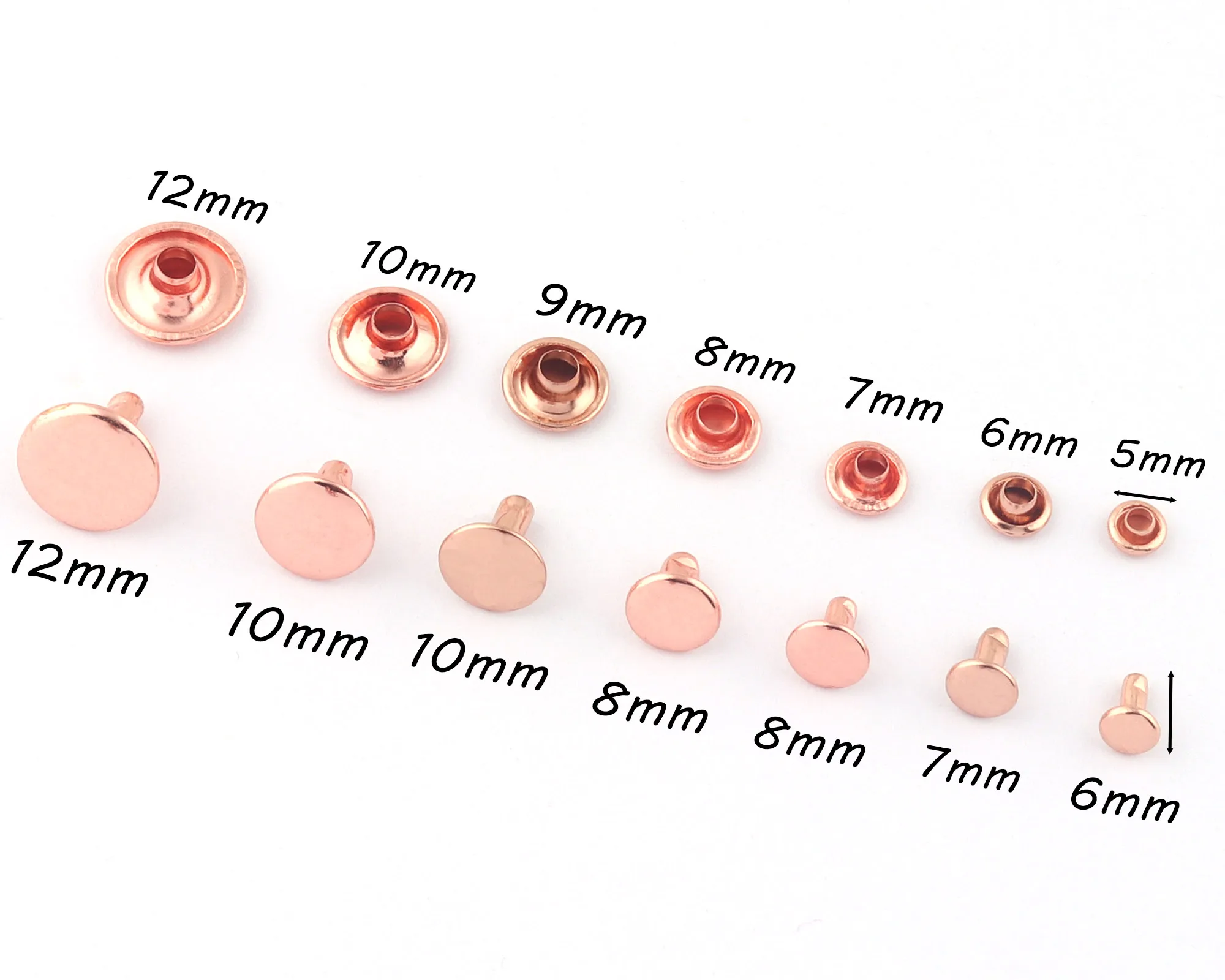 Rose Gold Double Cap Metal Button Round Rivet Studs For Purse Bags Handbags Shoes Belts Leather Craft Diy 50Sets