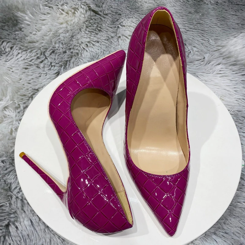 Veowalk Purple Crocodile-Effect Women Chic Pumps Sexy Ladies Party High Heel Shoes Slip On Pointed Toe Stilettos Size 11 12