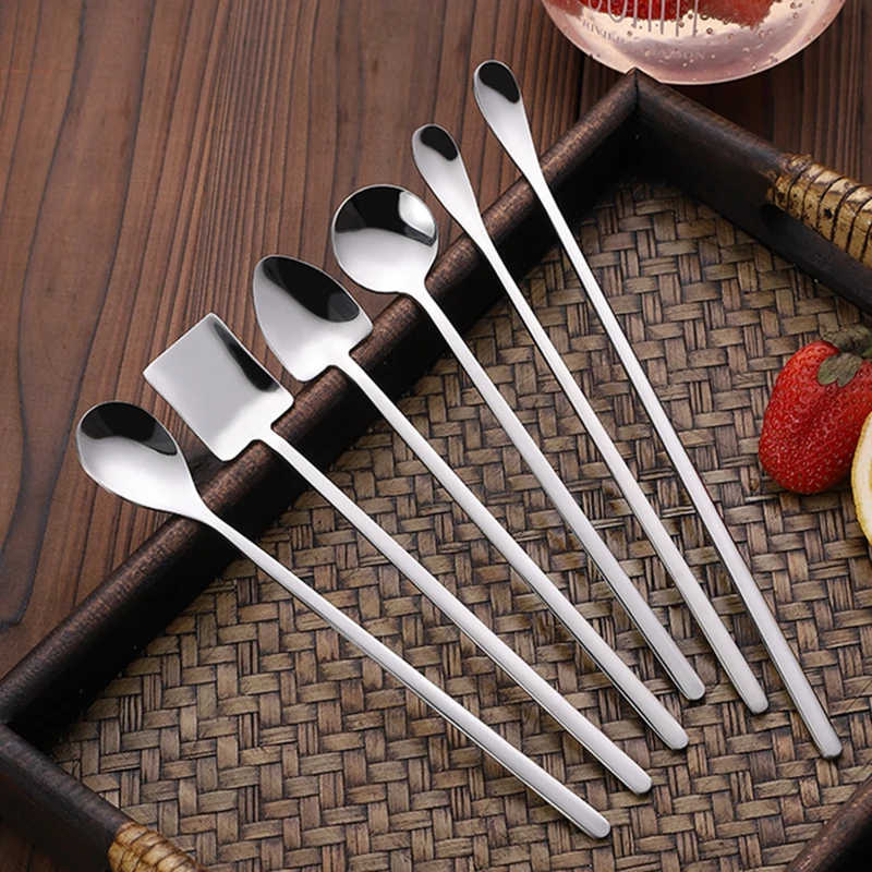 304 Stainless Steel Coffee Honey Mixing Spoon Tableware Long Handle Ice Cream Tea Shovel Spoons Kitchen Accessories Bar Tools