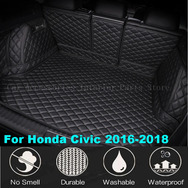 

Коврики для багажника автомобиля на заказ для Honda Civic 2016, 2017, 2018, аксессуары для салона автомобиля, кожаный водонепроницаемый противогрязный коврик для груза, ковер