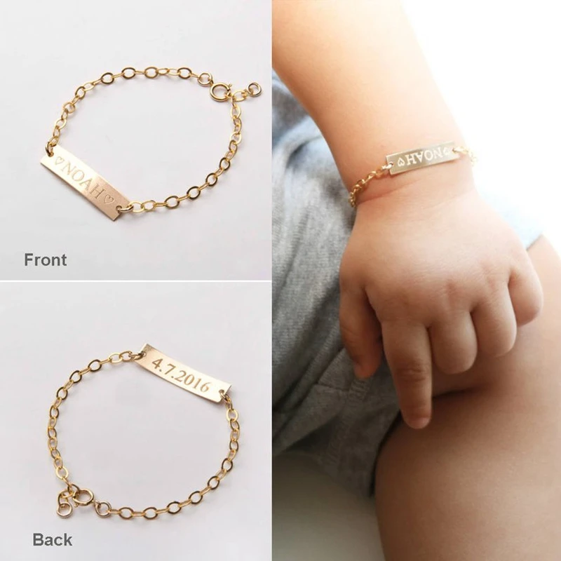 Personalized Baby Name Bracelet Toddler ID Year Date Bar Customed Bracelets For Kid Stainless Steel Jewelry Child Birthday Gifts