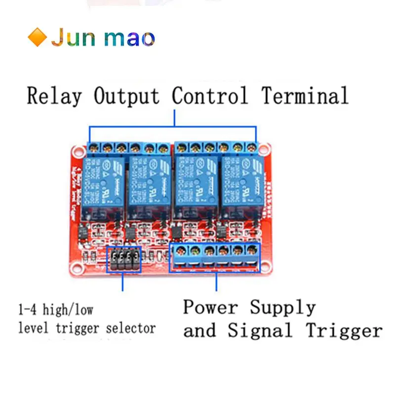 1pcs 4 Channel 5V 12V 24V Relay Module Board Shield With Optocoupler Support High and Low Level Trigger 1-4 Way